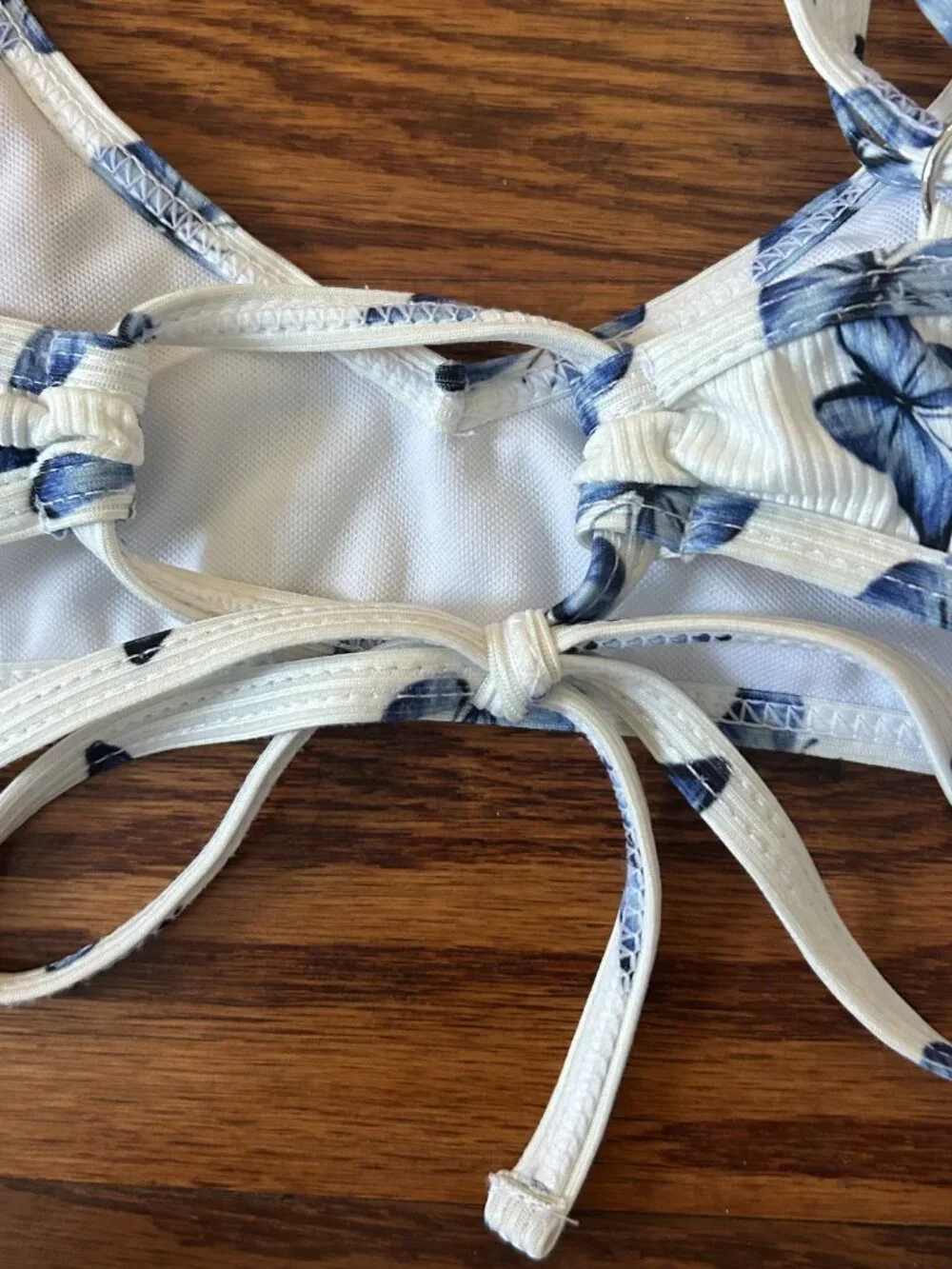 Blue Butterfly Print Matching Bikini Set Size Small Ribbed High-cut Bottoms